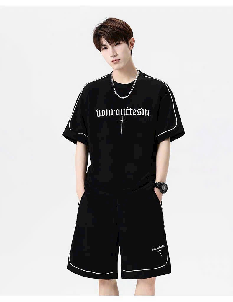 Bộ thể thao nam nữ chất liệu tổ ong loại 1 form unisex quần trên gối, [FREESHIP] Sét Đồ Bộ Thun Bao Đẹp Mang Cá Tính Kèm Họa Tiết Dấu Cộng Giữa, Bộ Quần Áo Thể Thao Nam Nữ mặc nhà Mùa Hè Unisex, Hình Thêu Sắc Nét, Phong Cách Cao Cấp