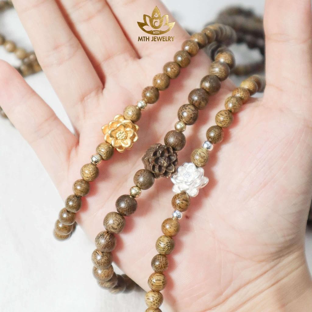 Vòng Tay Trầm Hương Tự Nhiên 216 Hạt 4mm MIX Charm Bạc