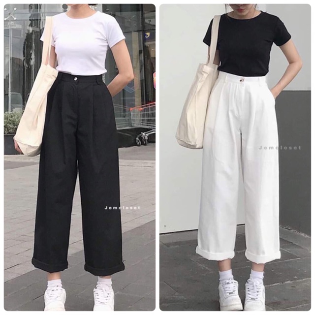 Quần nữ ống suông dáng dài kaki mềm phong cách hàn quốc