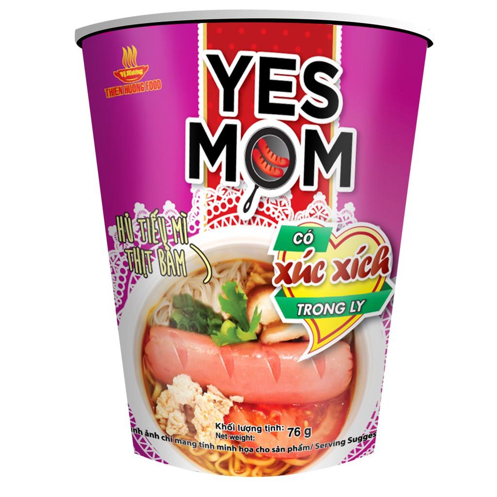 Thùng 24 Ly Hủ Tiếu Mì Thịt Bằm Yes Mom Có Xúc Xích 76g/ly