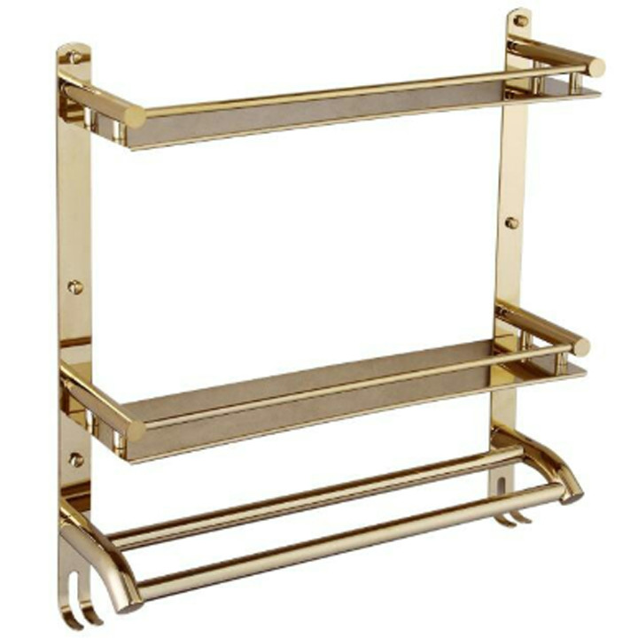 Kệ Giá Treo Khăn Nhà Tắm 3 tầng kèm khay inox mạ vàng PNK002