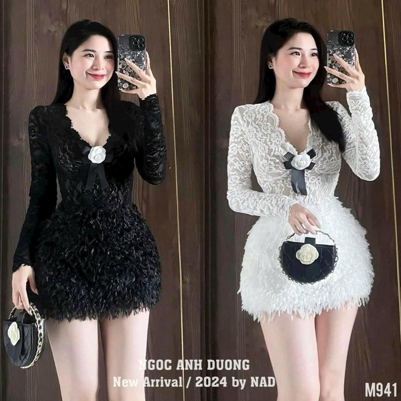 Sét áo ren chân váy lông tang cài hoa hàng loại 1 kè