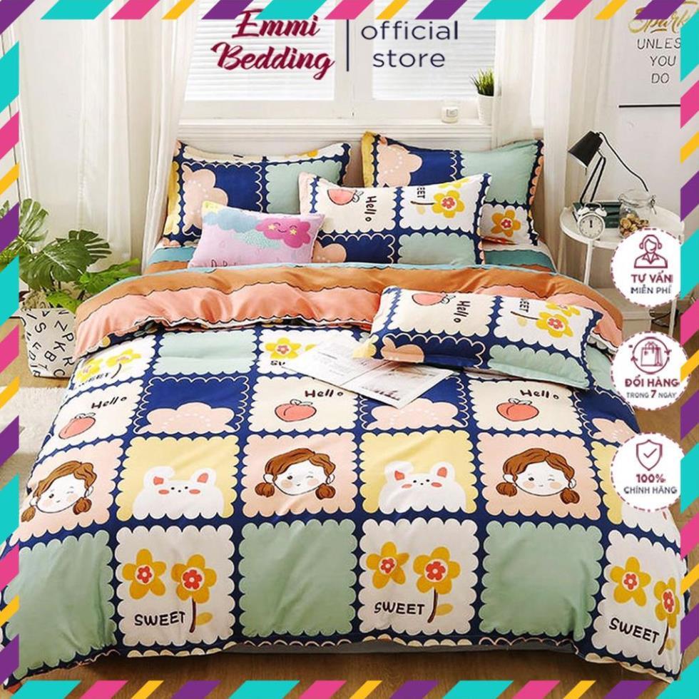 Bộ chăn ga gối cotton poly - mẫu cô gái hello