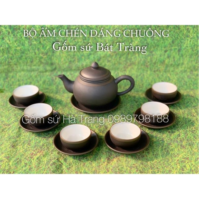 Bộ ấm chén gốm tử sa Bát Tràng cao cấp dáng chuông