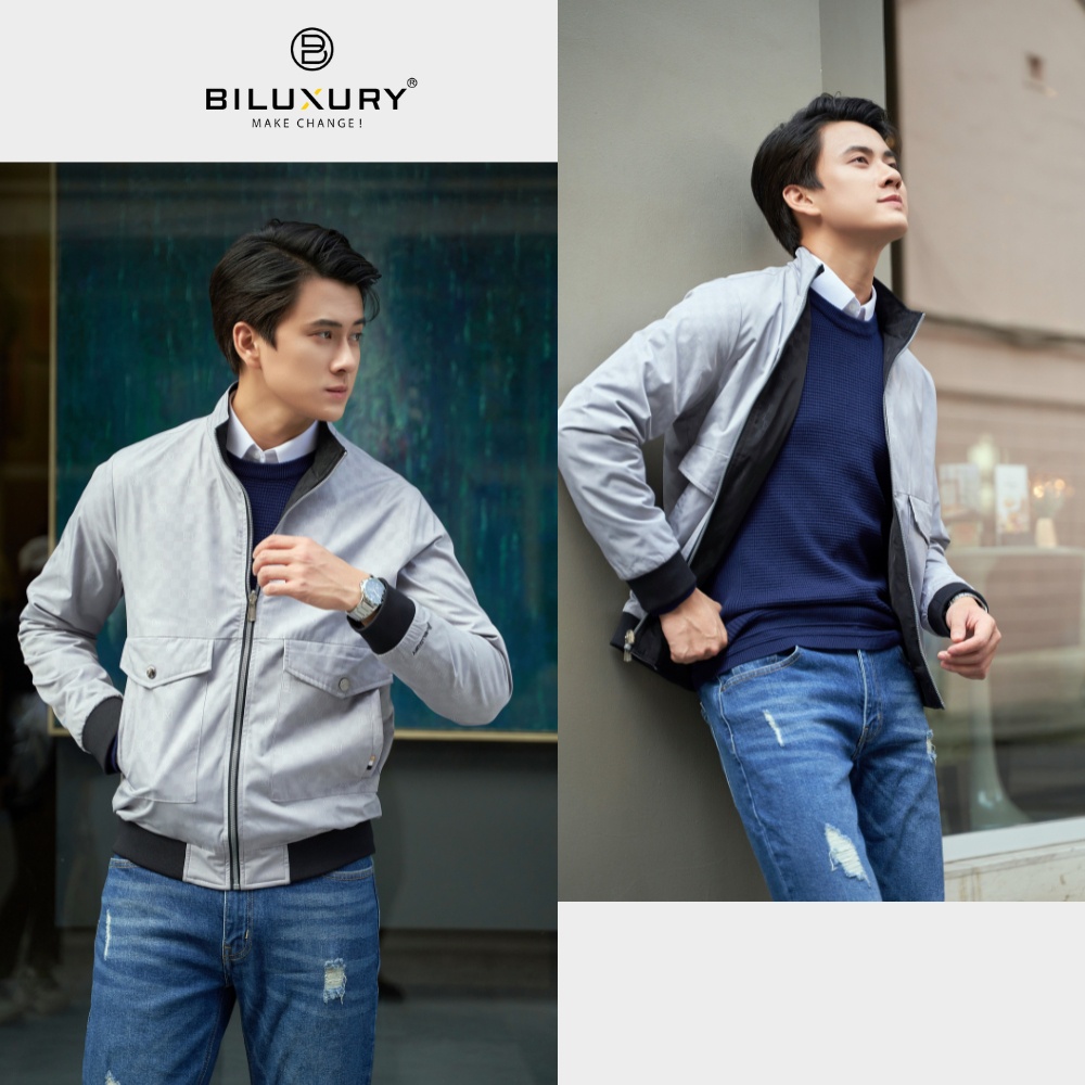Áo khoác gió nam Biluxury thiết kế mặc 2 mặt tiện lợi phom dáng thể thao khỏe khoắn 6AG2T022DEN