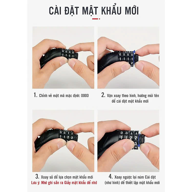Khoá đa năng xe đạp xe máy 4 số chống trộm Khóa Số Xe Đạp 4 Số Mật Mã Vỏ PVC Bọc Lõi Thép (dạng tròn cứng) (mật khẩu mặc định 0000)