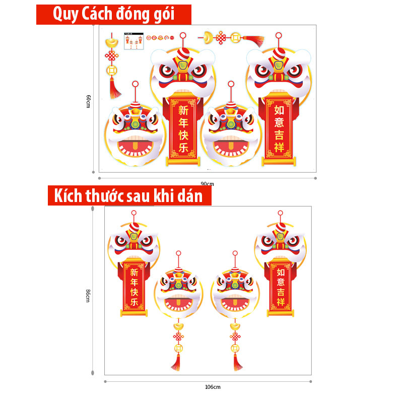 Decal dán tường decal trang trí tết Mẫu Con Lân  AMJ927