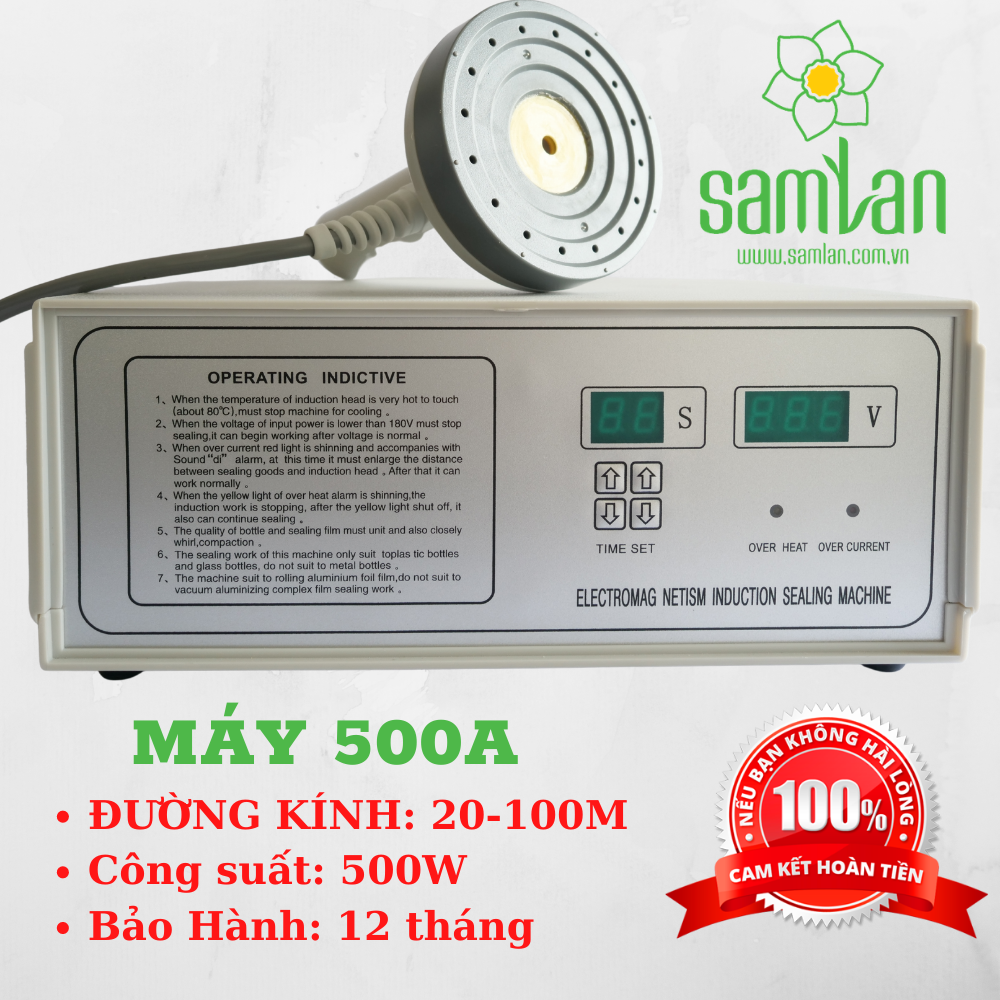 Máy dán màng seal nhôm bán tự động cho chai lọ 500A - Chất lượng cao ( đường kính sử dụng 30 mm- 80 mm)