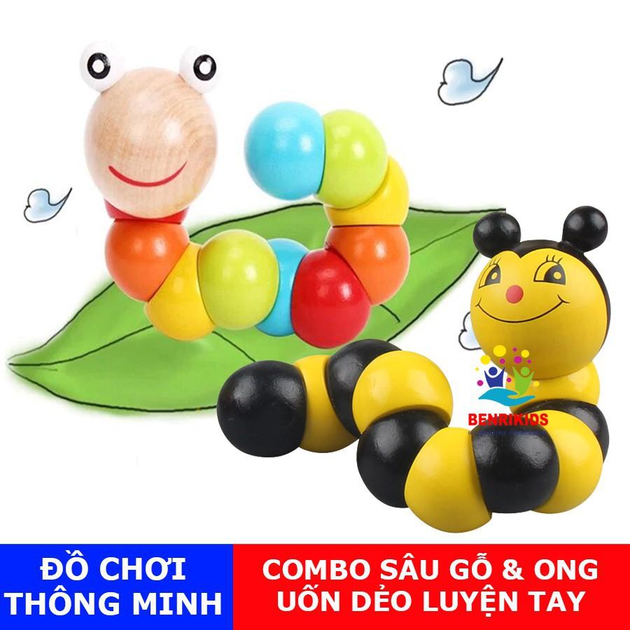 Đồ chơi sâu gỗ uốn dẻo ngộ nghĩnh cho bé rèn luyện kỹ năng cầm nắm