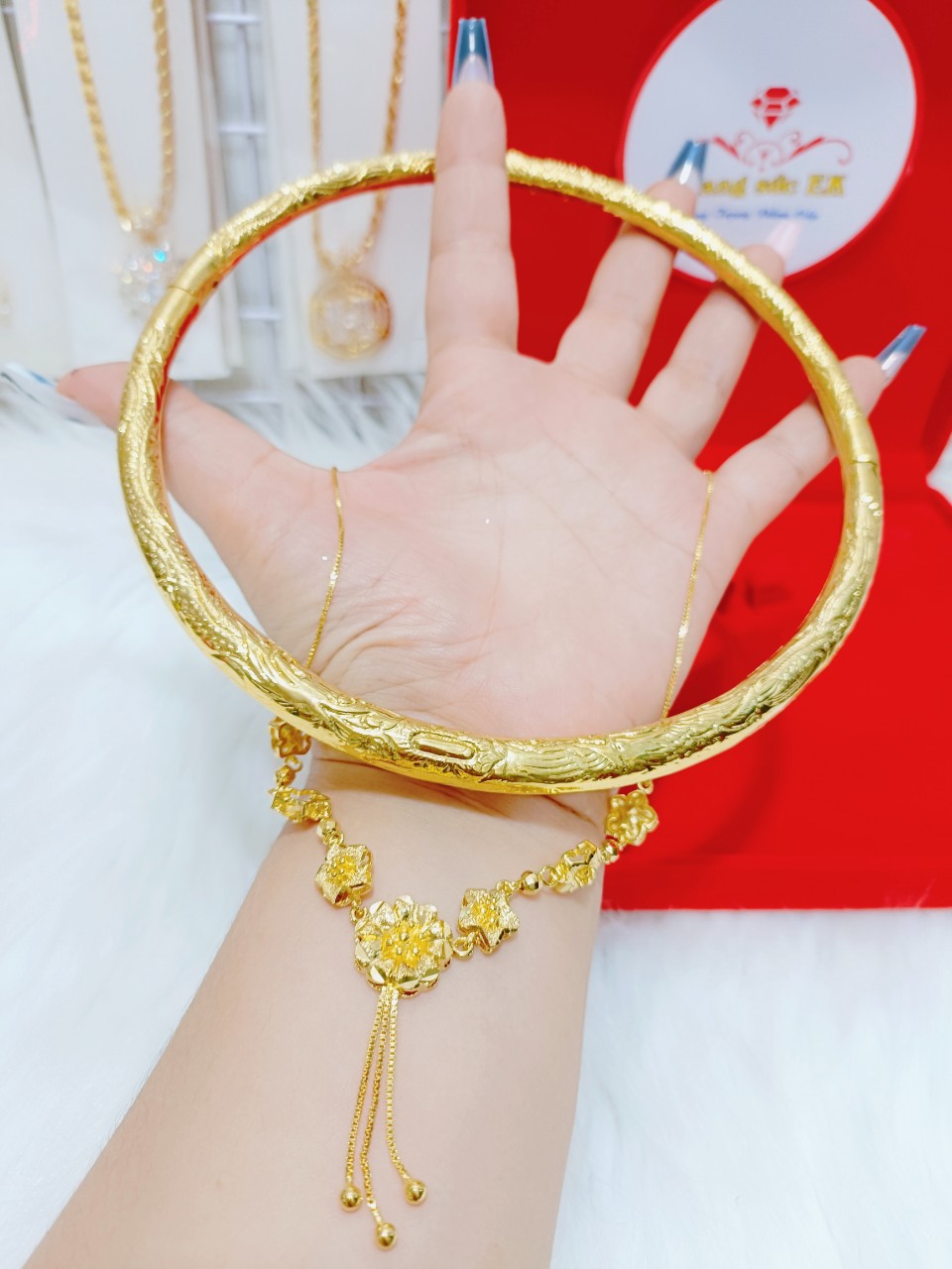 Combo kiềng cưới dây chuyền kèm hộp nhung E508