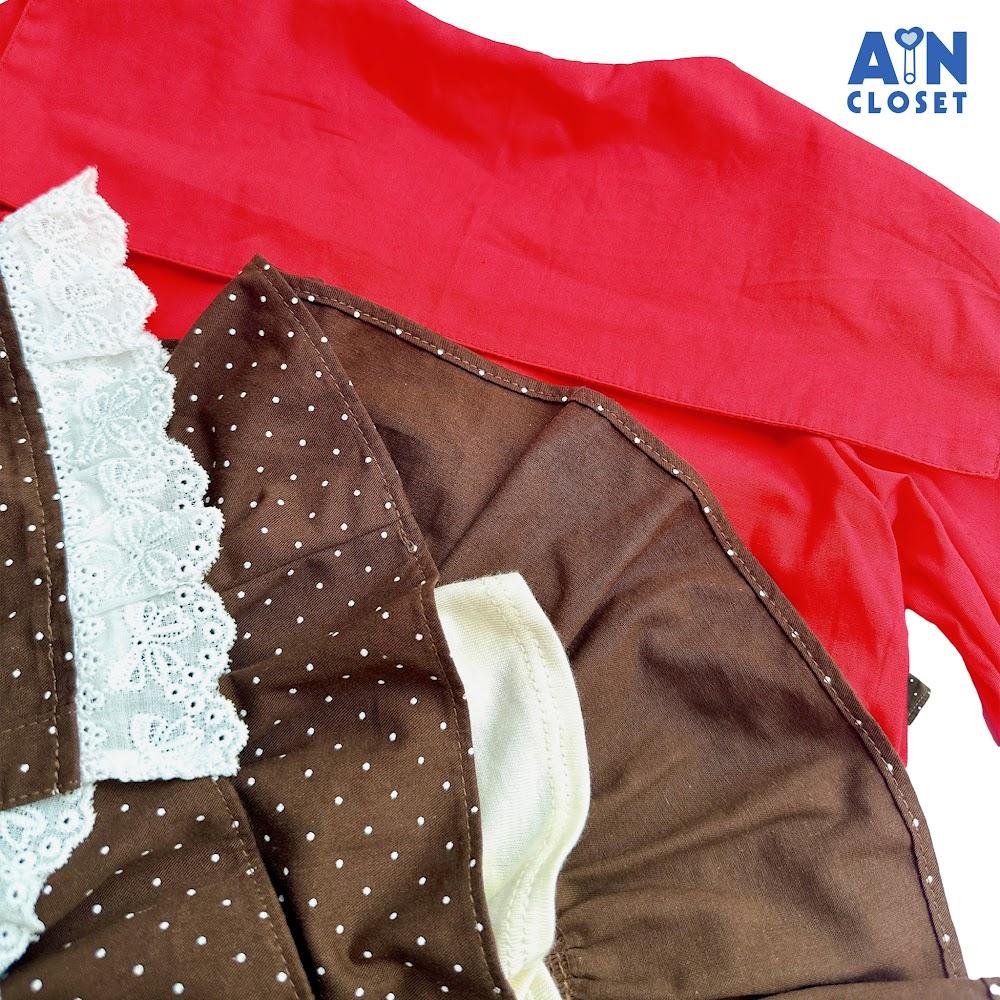 Set Váy bé gái họa tiết Bi Nâu Kaki lụa - AICDBGWIOMPJ - AIN Closet