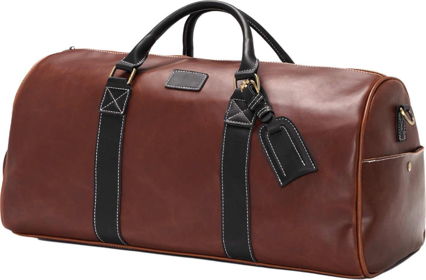Men'S Trend Travel Luggage Handbag Large-Capacity Pu Leather