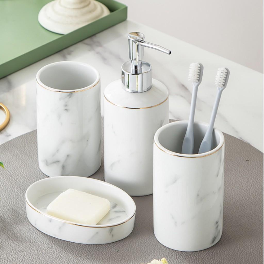 BỘ 4 DỤNG CỤ ĐỰNG GEL SỮA TẮM MARBLE WHITE 4PCS