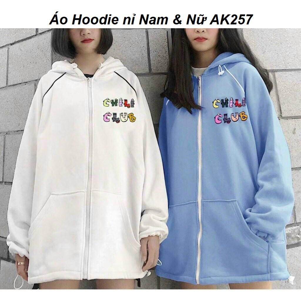 Áo Hoodie nỉ bông Nam & Nữ khóa kéo AK257