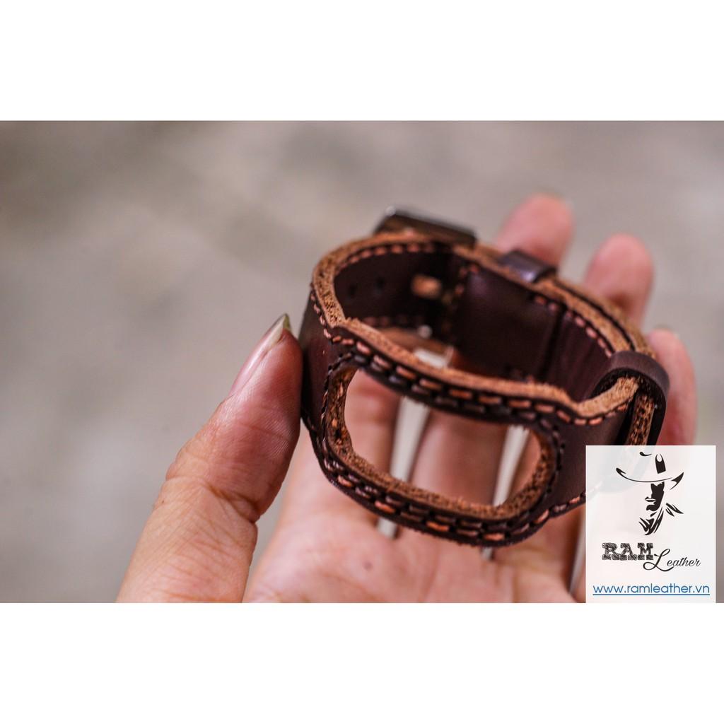 DÂY MIBAND 4 / MIBAND 3 / MIBAND 5 DA BÒ NÂU ĐẬM - DA BÒ THẬT-CHÍNH HÃNG RAM LEATHER