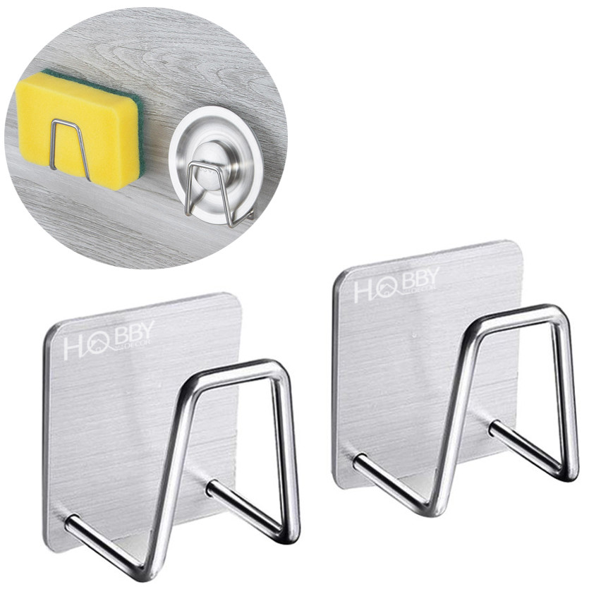 Bộ 2 Móc treo đồ rửa chén, nắp chậu rửa Inox 304 dán tường gạch men hoặc chậu rửa - không rỉ sét và kèm keo dán - HOBBY MCX2