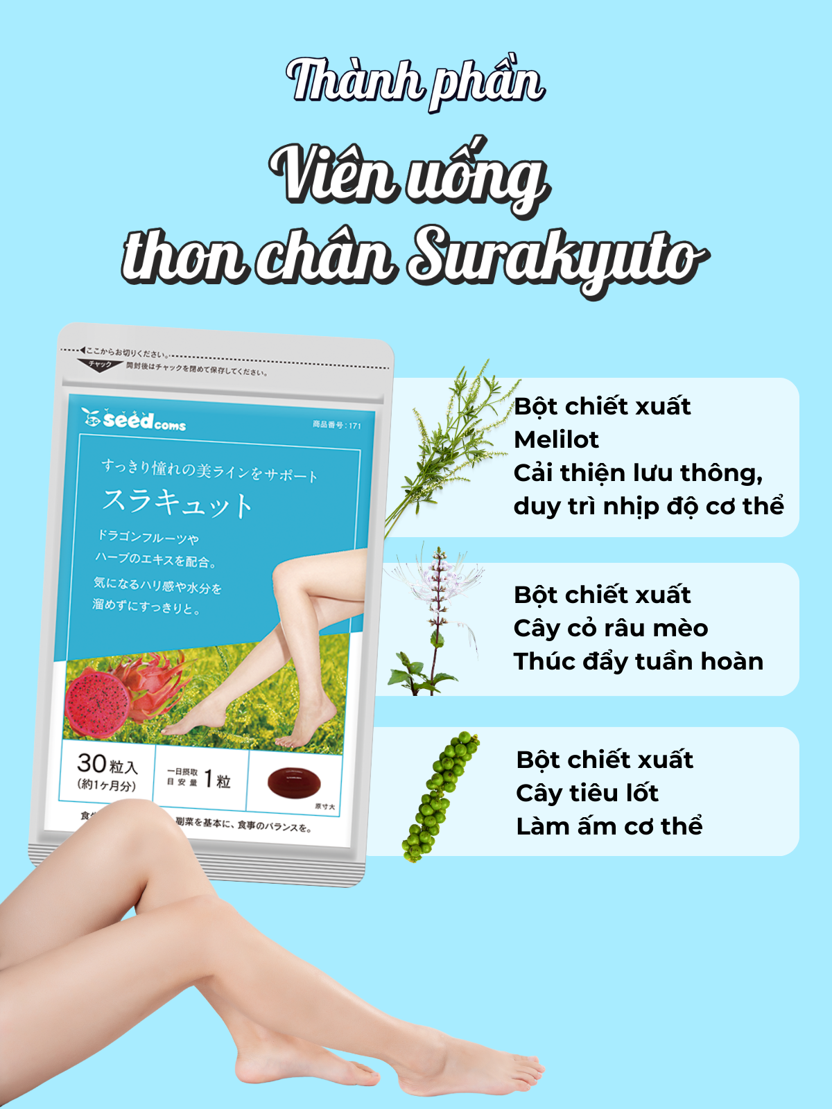 Viên Uống Hỗ Trợ Thon Gọn Chân Surakyuto Seedcoms Nhật Bản