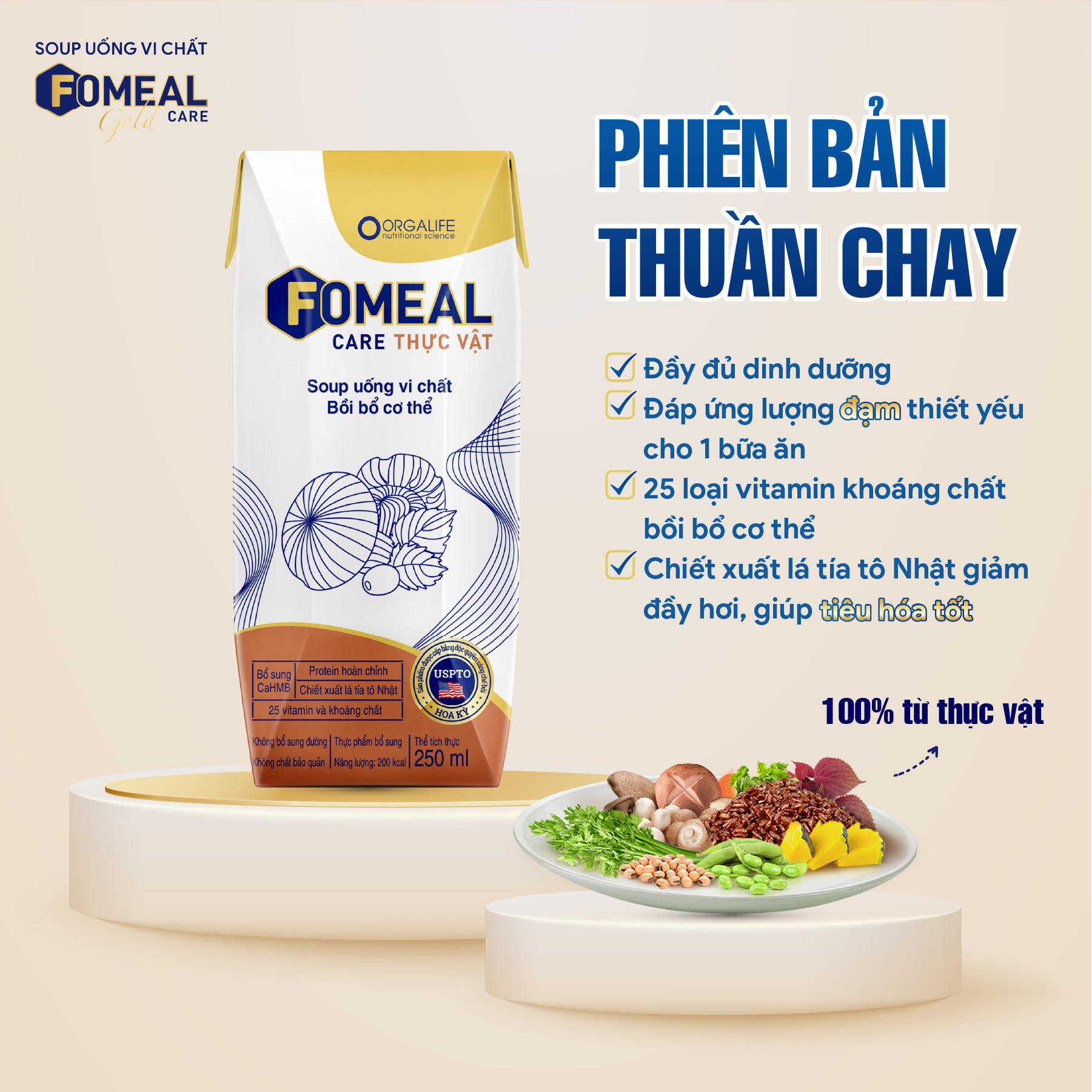 Thực phẩm dinh dưỡng Soup uống vi chất thuần chay Fomeal Care - Giàu protein thực vật, thay thế bữa ăn, giúp xương chắc khỏe