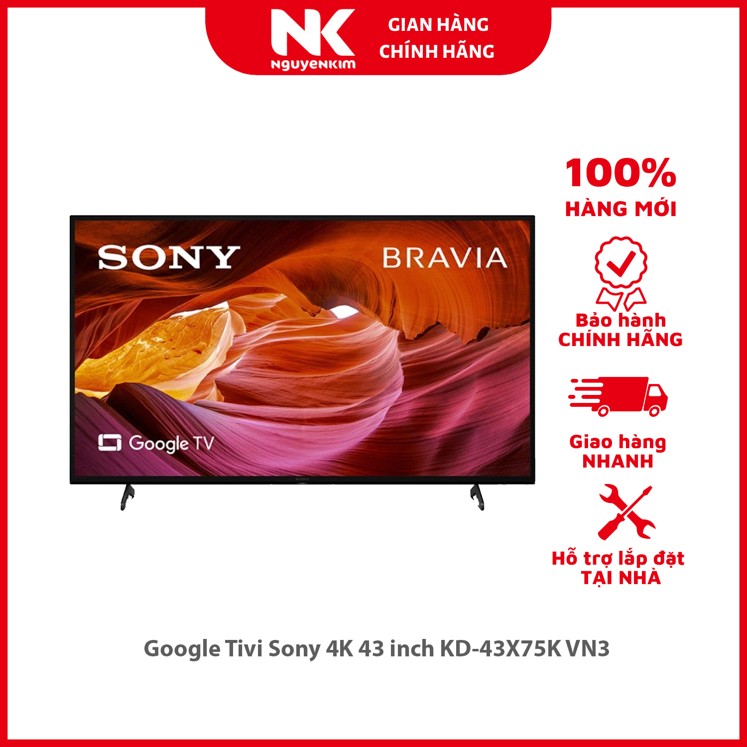 Google Tivi Sony 4K 43 inch KD-43X75K VN3 - Hàng chính hãng