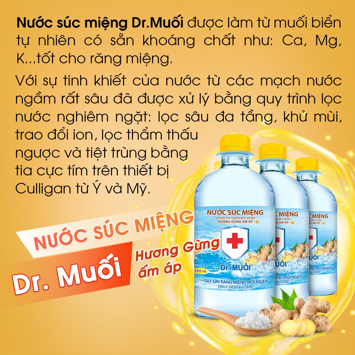 1 Thùng 9 chai Nước súc miệng Dr. Muối hương Gừng ấm áp