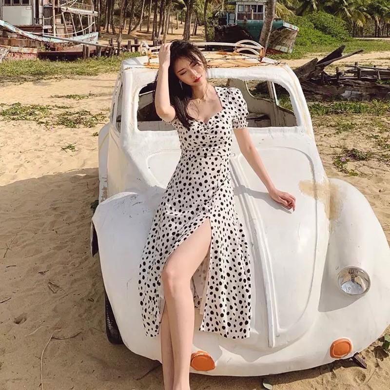 Đầm Bi Đen Lớn Xẻ Tà Kèm Hình Thật Vải