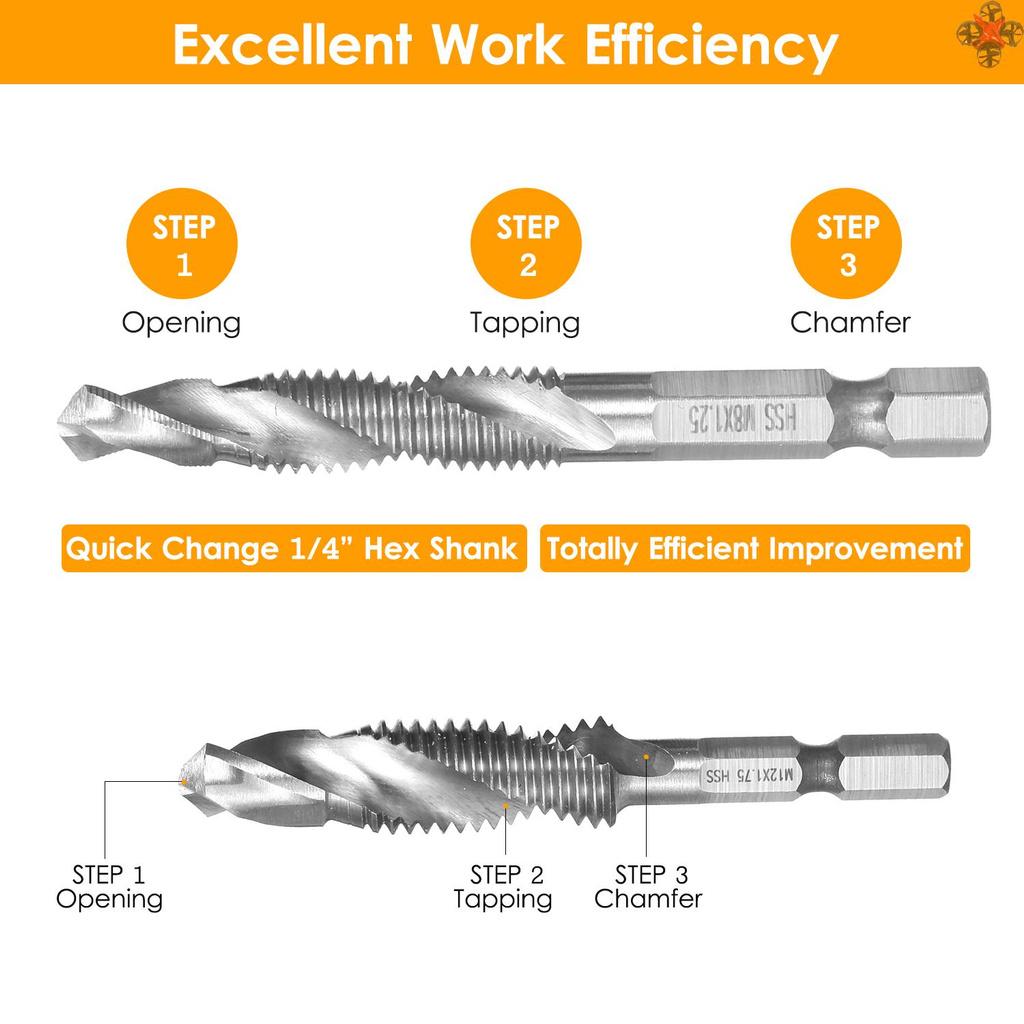 Bộ 7 Mũi Khoan Hss M3-M12 1 / 4 Inch