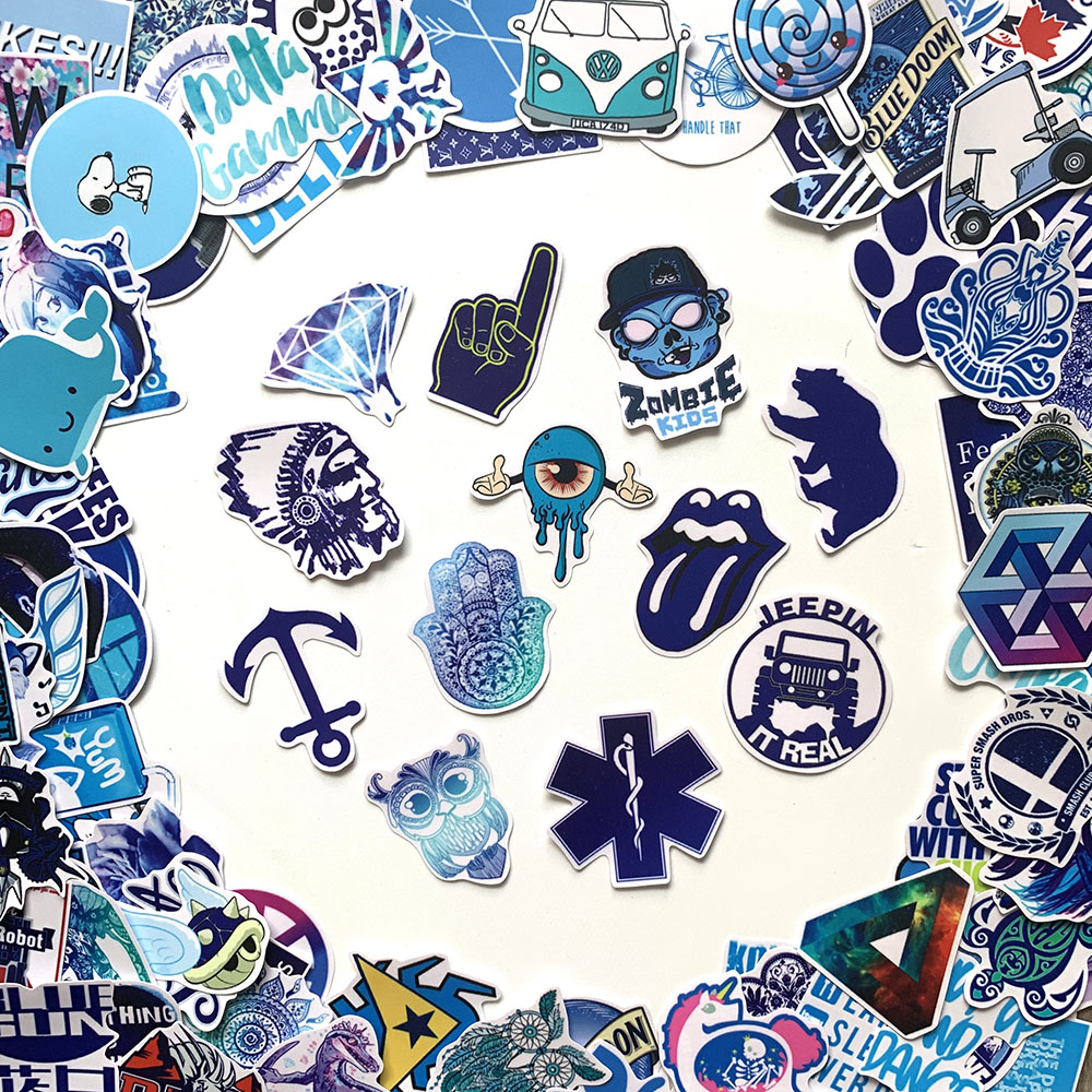 Bộ 50 Sticker Blue Hình Dán Decal Chất Lượng Cao Chống Nước Chủ Đề Màu Xanh Dương