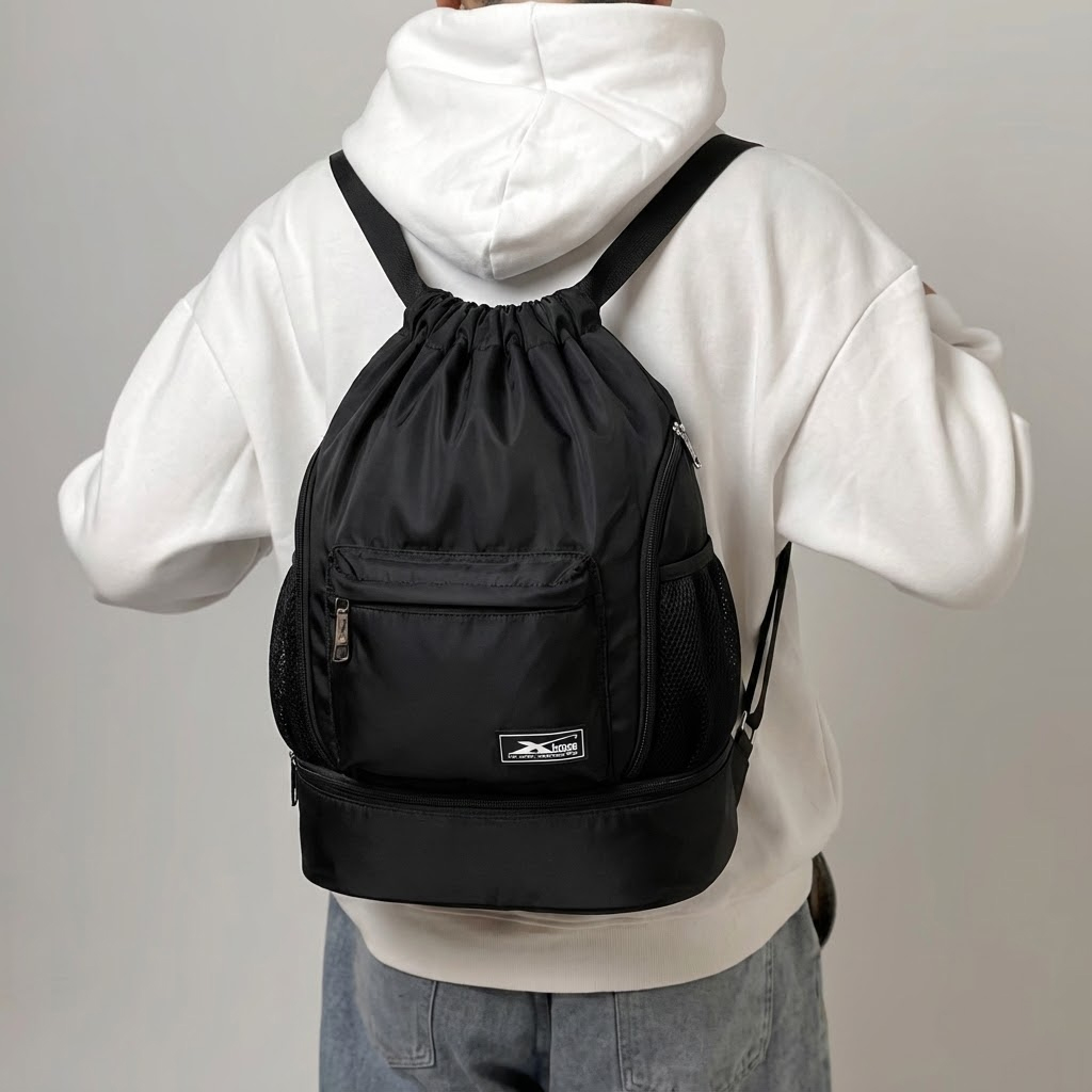 Balo dây rút thể thao đen Xbags Wisdom Xb 6004, Chất liệu chống thấm nước hiệu quả