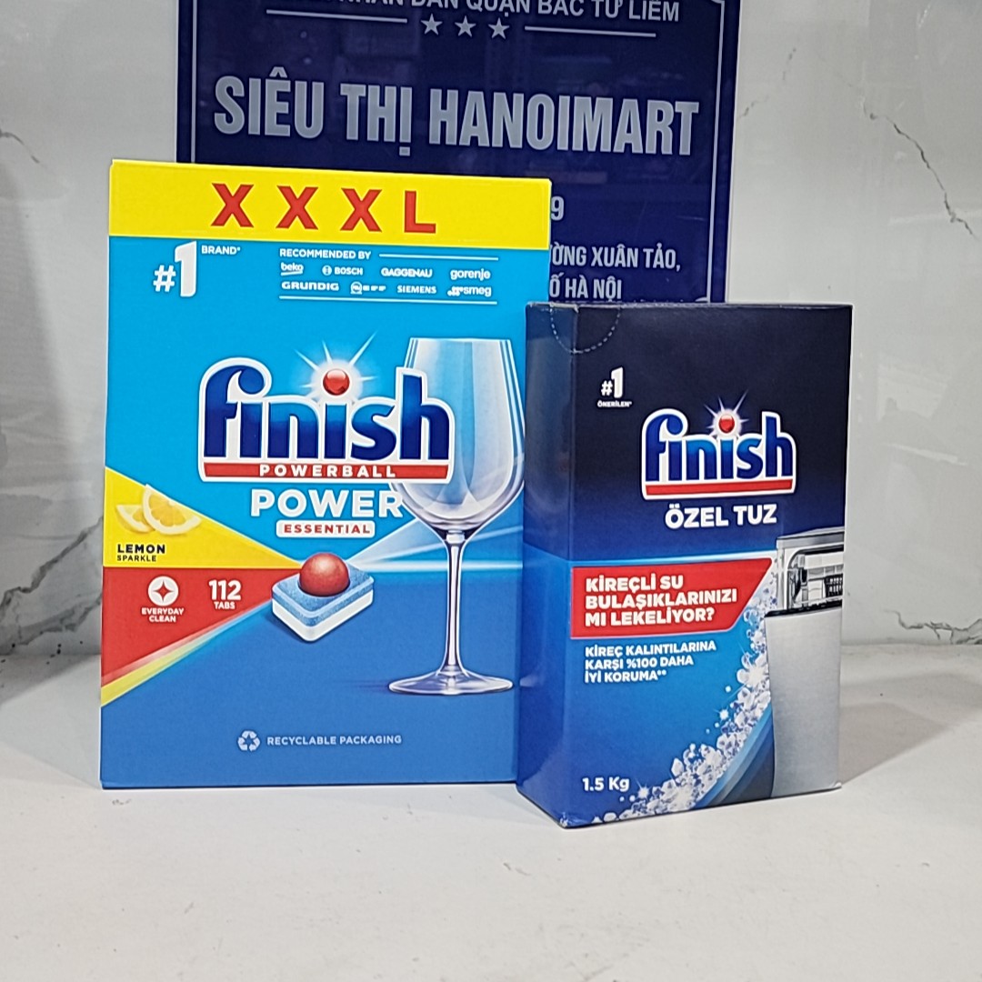 Combo Viên rửa bát Finish All in one 110 viên + Muối rửa bát Finish 1.5kg dùng cho Máy Rửa Bát Chén