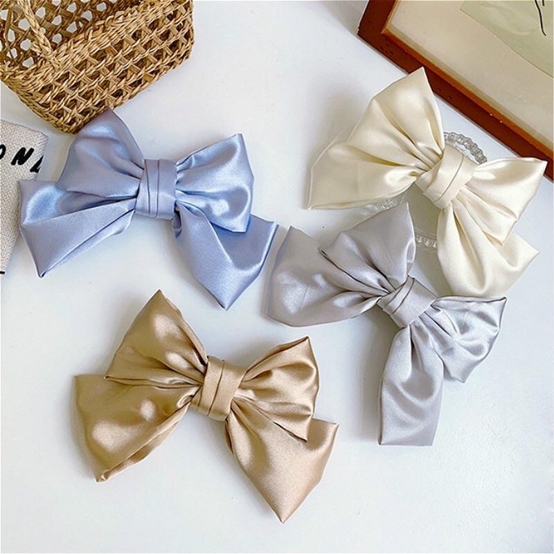 Kẹp tóc hình nơ vải Satin phong cách tiểu thư