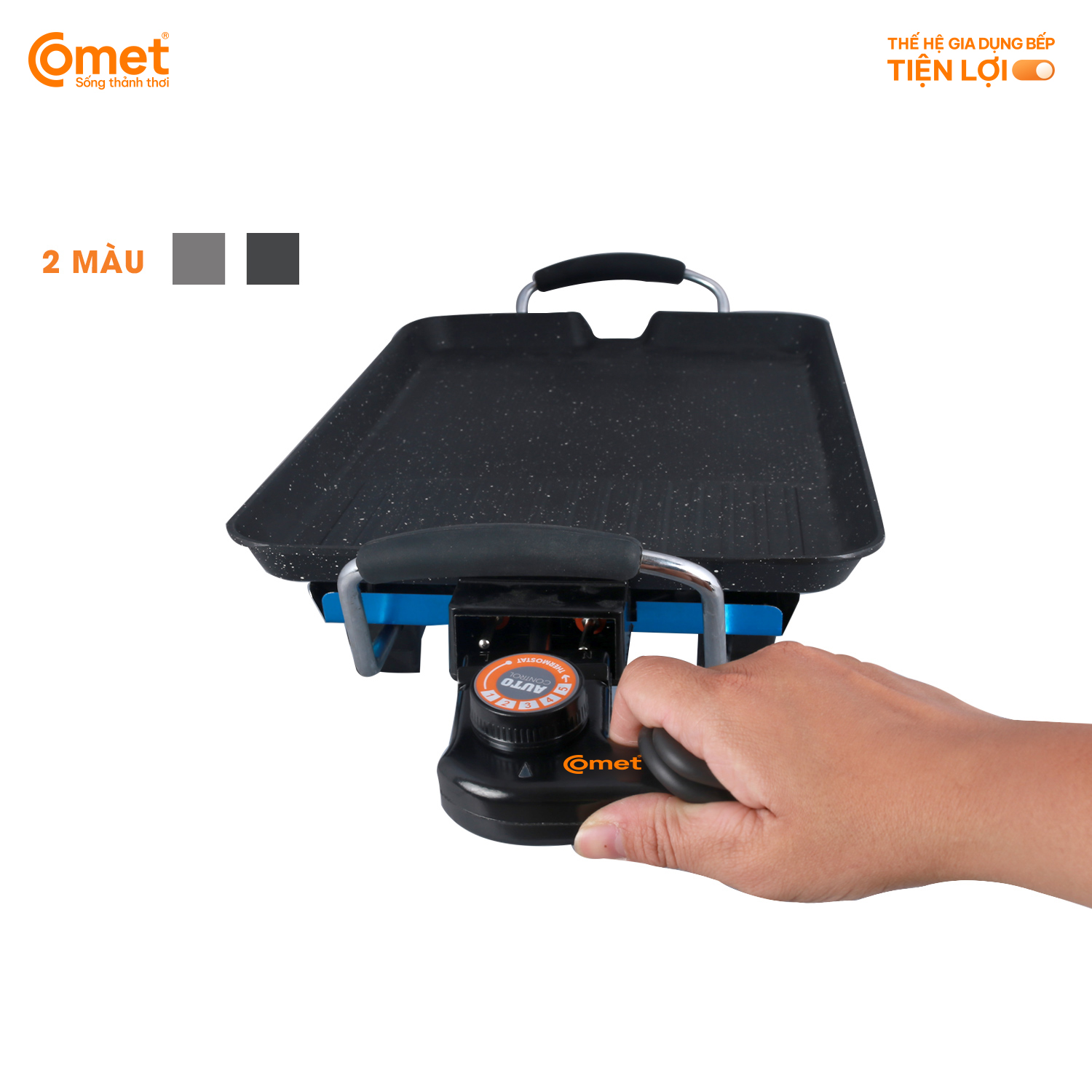 Bếp nướng điện không khói Comet CM5665 – Công suất 1400W, chống dính vân đá, điều chỉnh nhiệt độ – Bảo hành 12 tháng, Hàng Chính hãng