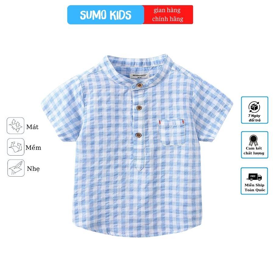 Áo sơ mi cộc tay kẻ caro cho bé trai chất liệu thô đũi cao cấp siêu đẹp, hàng xuất Âu Mỹ - SUMO KIDS