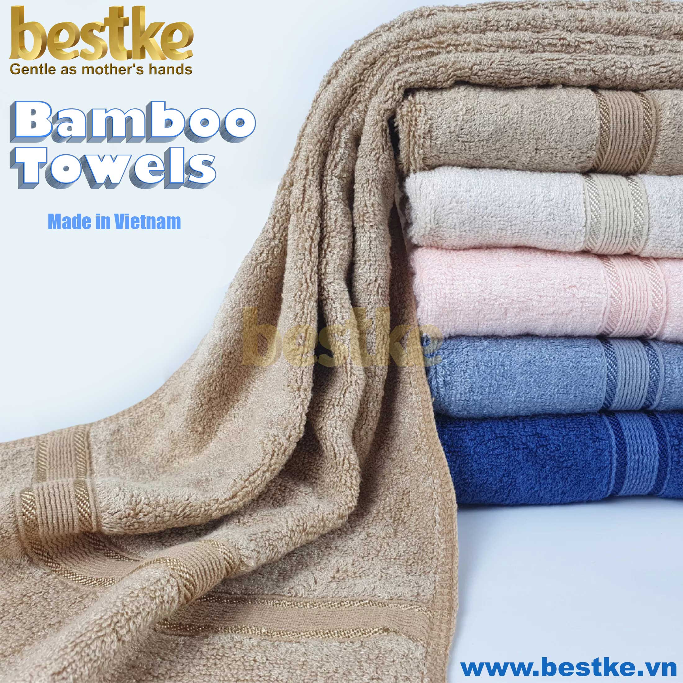 BỘ 3 Khăn Tắm, Khăn Gội, Khăn Mặt Bamboo Bestke Cao cấp Xuất khẩu Hàn Quốc màu Cafe Sữa, Bamboo Towel