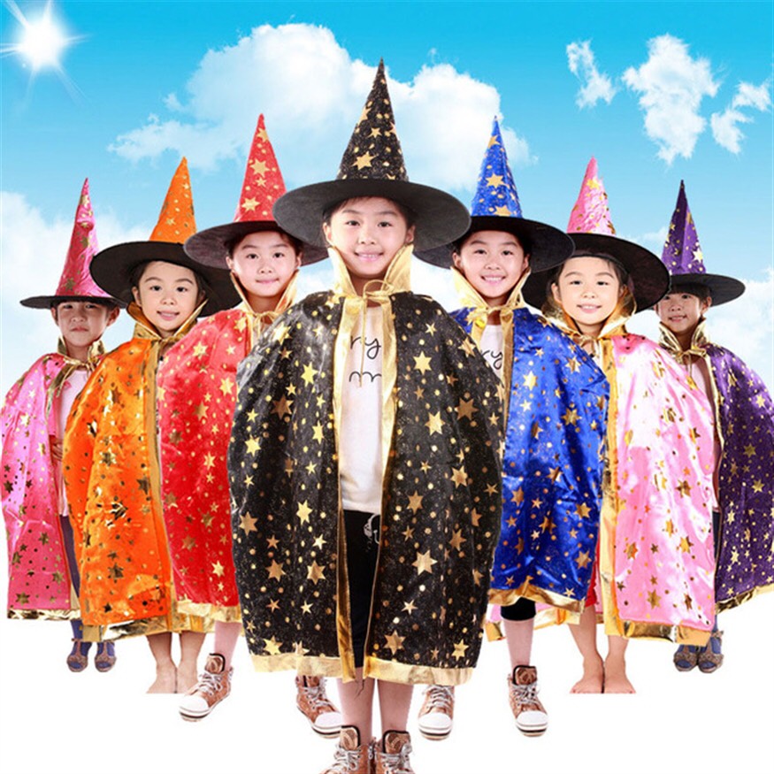 Set áo choàng phù thủy kèm mũ hóa trang Halloween áo 120cm