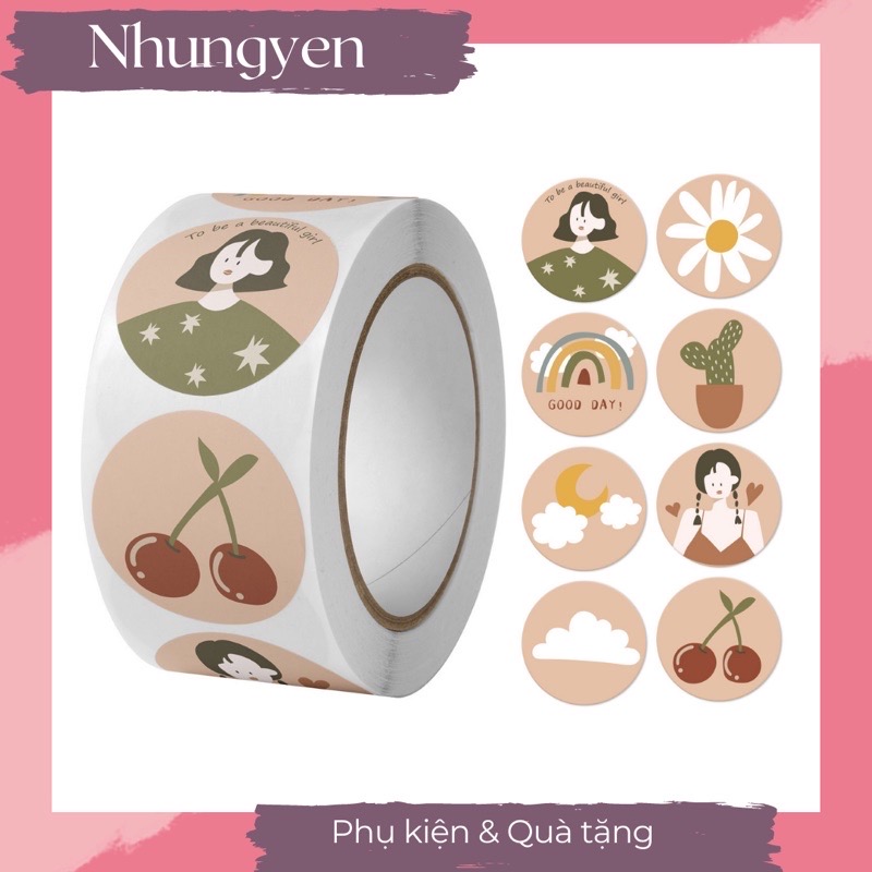 100 Tem Nhãn Dán Sticker Decal 2.5cm/1Inch- Cô Gái