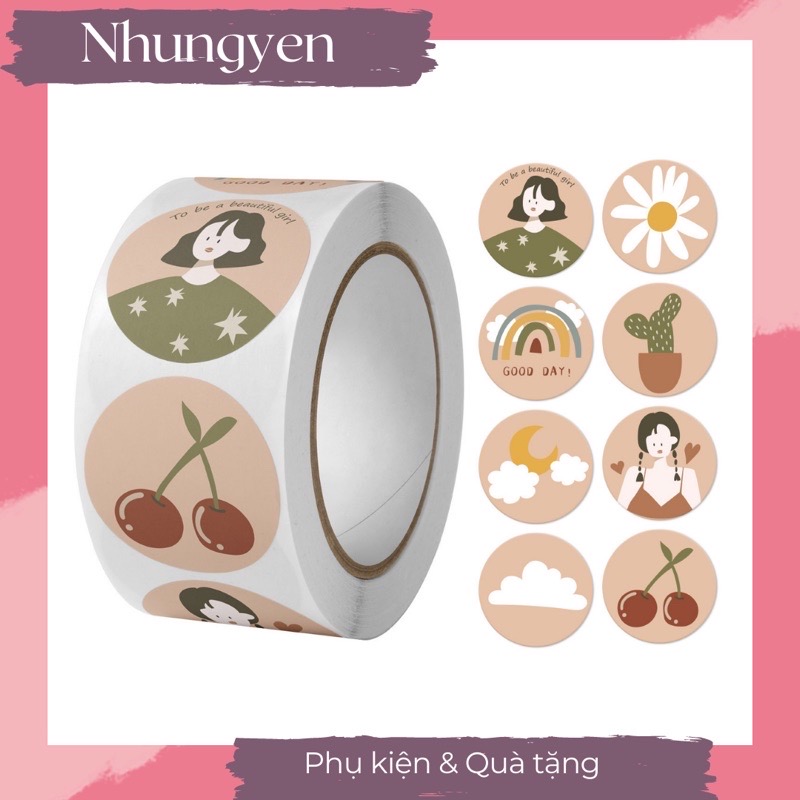 100 Tem Nhãn Dán Sticker  Decal 2.5cm/1Inch- Cô Gái