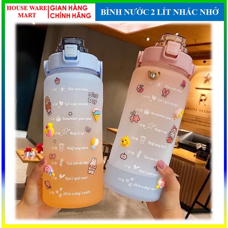 Bình nước 2 lít loại đẹp tặng Sticker dành cho người lười uống nước bình có vach báo giờ uống nươc siêu kute