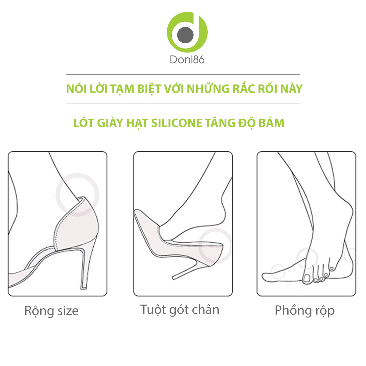 2 cặp lót giày bảo vệ gót sau, có hạt silicone tăng độ bám, bảo bệ giót chân, chống trầy, êm chân -  Doni - DOPK223