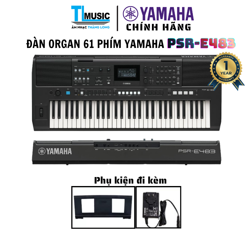 Đàn Organ Yamaha PSR-E483 Chính Hãng 61 Phím Cảm Ứng Lực 820 Âm Sắc Kết Nối Micro