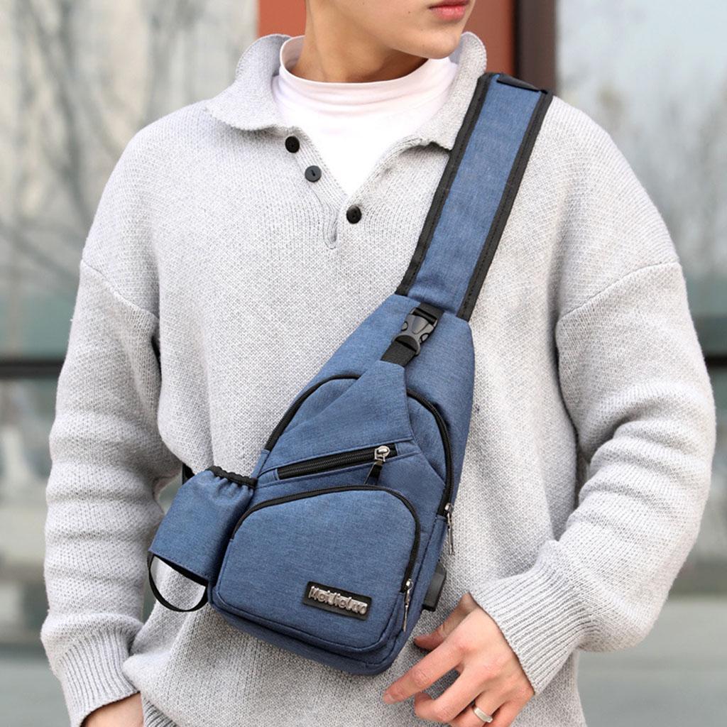 2pcs Fashion Men Sling Chest Bag Shoulder Bag USB Port Daypack