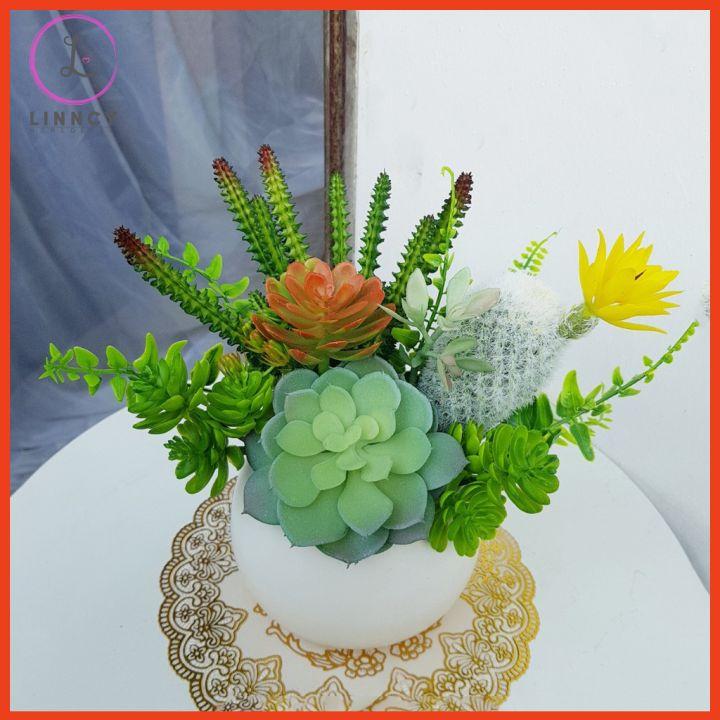 Hoa Giả Chậu Sen Đá Trang Trí Bàn Kệ Tủ Giá Sách Cao 15-20cm