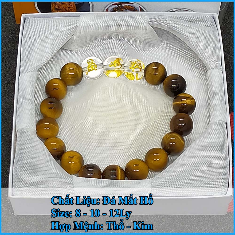 Vòng tay phong thủy nam tam hợp thân tý thìn chất liệu mắt hổ tự nhiên - size 8 10 12ly cho người mệnh thổ, mệnh kim - có khai quang điểm nhãn may mắn tài lộc - bảo hành 12 tháng - PHONG THỦY ANH VŨ