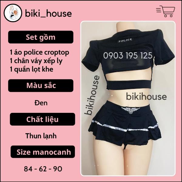 Cosplay cảnh sát sexy đen gợi cảm áo croptop váy ngủ xếp ly hóa trang nữ police hở ngực đáng yêu BIKI HOUSE N702 - HCM