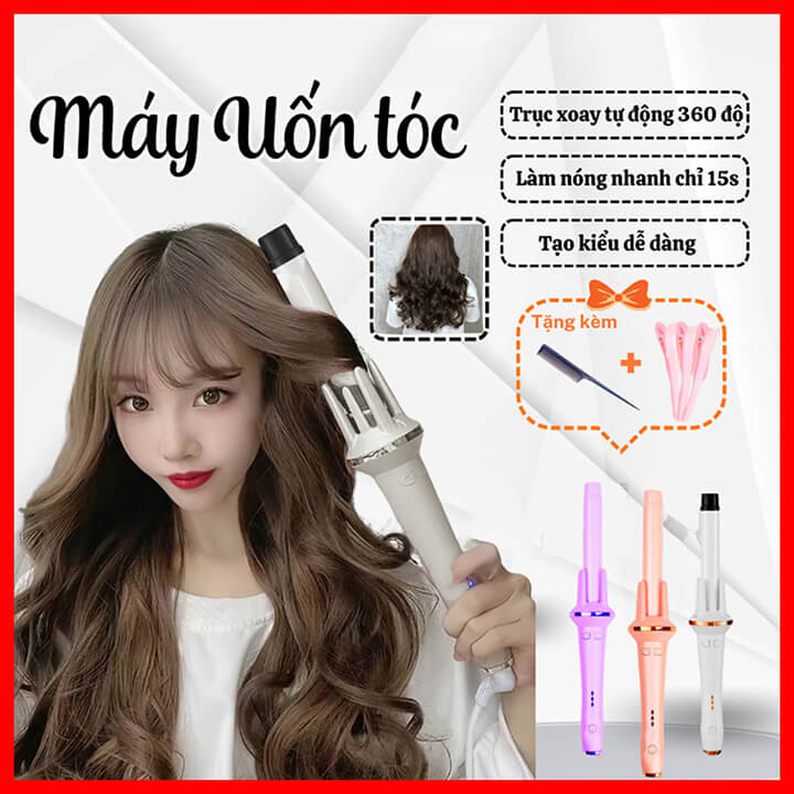 Máy uốn tóc xoăn tự động xoay 360 độ phủ gốm sứ trục 28mm, 3 mức chỉnh nhiệt an toàn