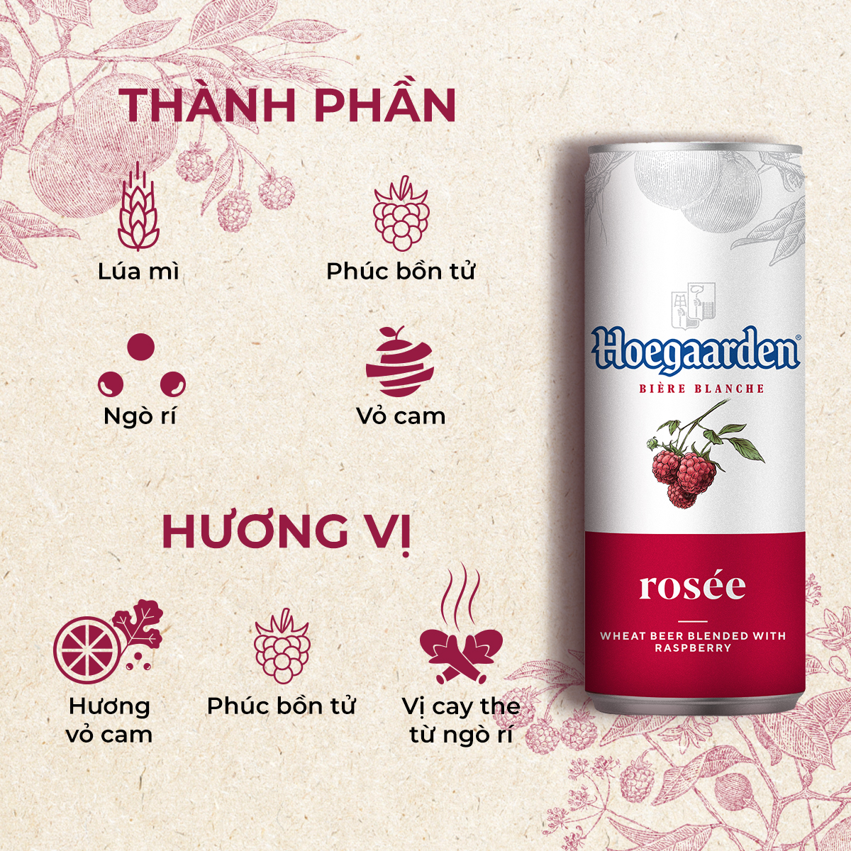 Bia Hoegaarden Rosee Hộp 8 Lon (330ml/Lon) - Tặng 1 Ly Thủy Tinh Hoegaarden