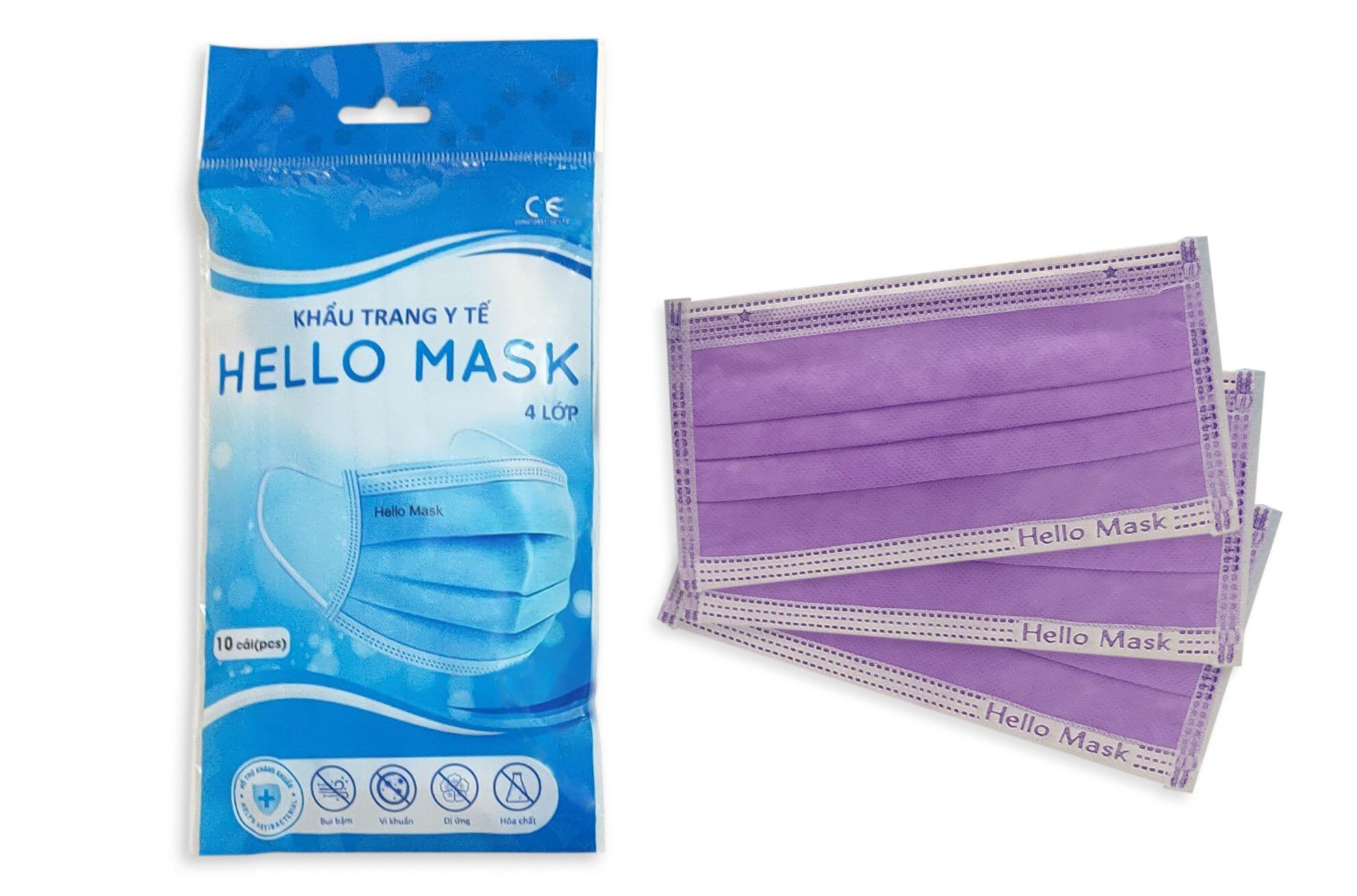 [NGĂN BỤI MỊN, KHÁNG KHUẨN HIỆU QUẢ] Khẩu Trang Y tế Hello Mask 4 Lớp Dạng Túi 10 Cái Siêu Tiện Lợi Kháng Khuẩn, Ngăn Vừa Bụi Mịn Vi Rút