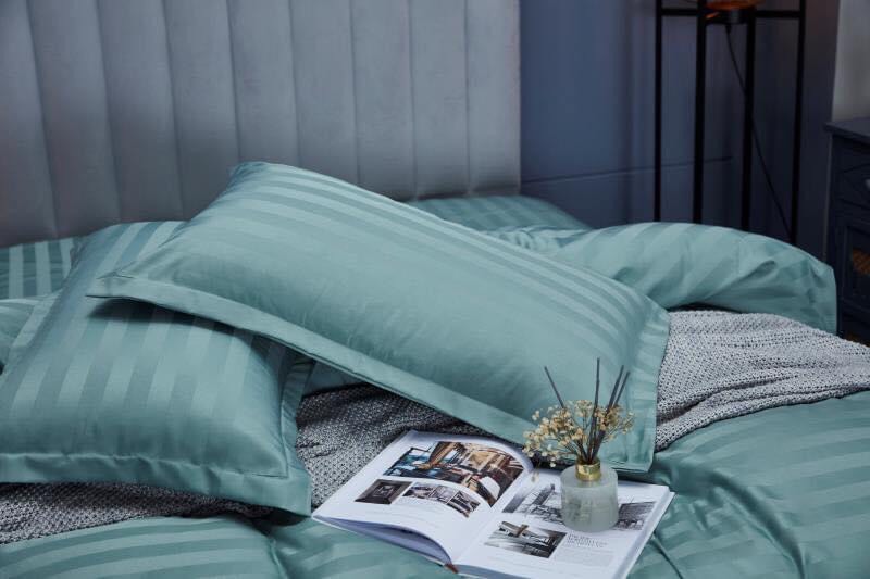 Bộ 5 món vỏ chăn drap gối cotton lụa 3F sọc 3 phân cao cấp A - dành cho khách sạn, homestay, nhà nghỉ + tặng kèm 1 túi thơm thảo dược