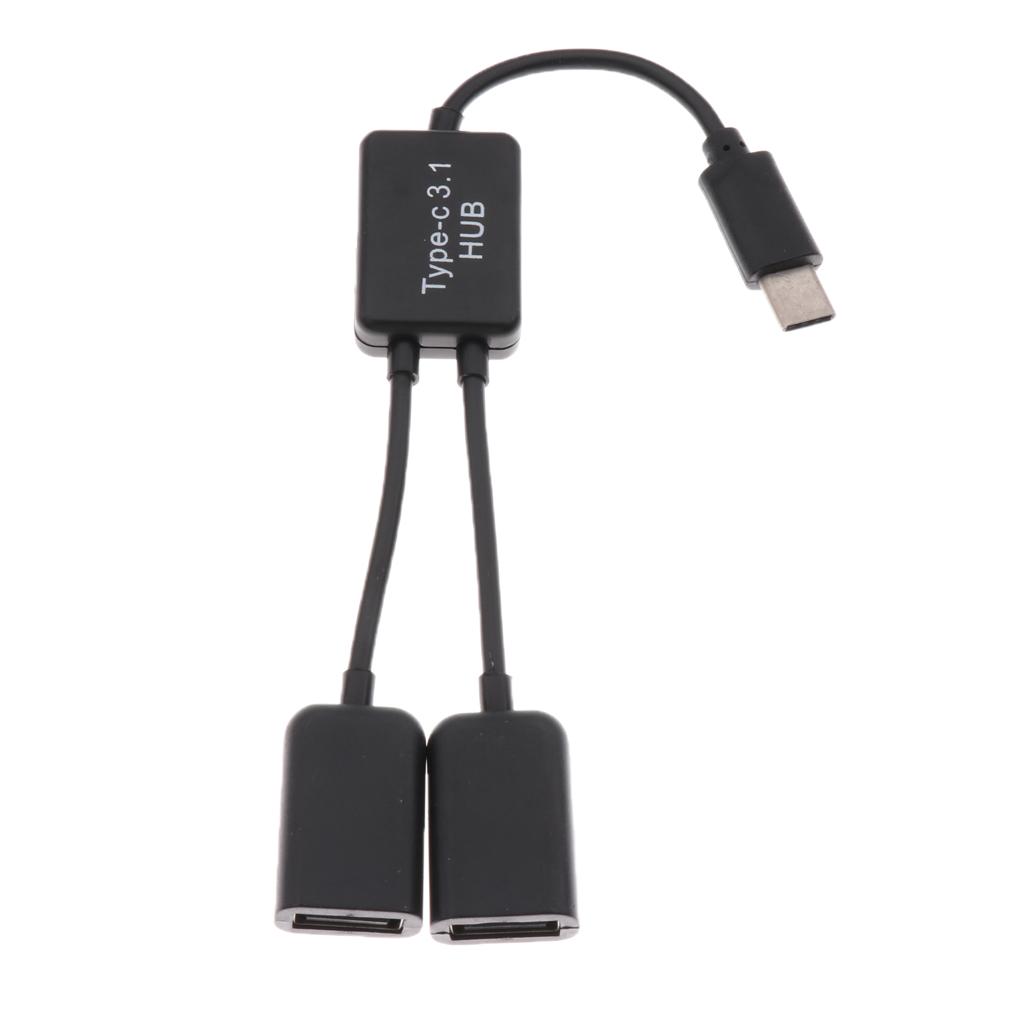 2 in 1 Type C to Dual USB Adapter Power Charger OTG Cable Splitter Adapter