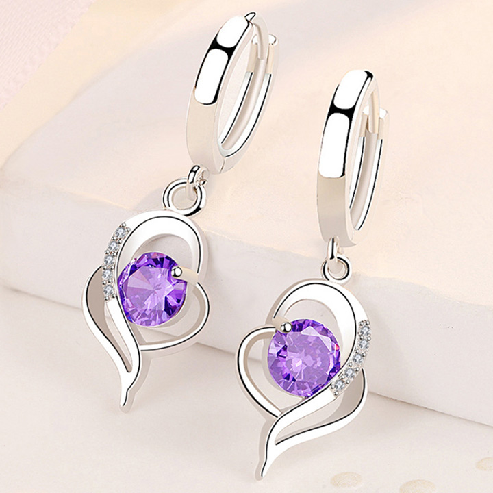 Bông tai trái tim nạm đá zircon lấp lánh BHBT404