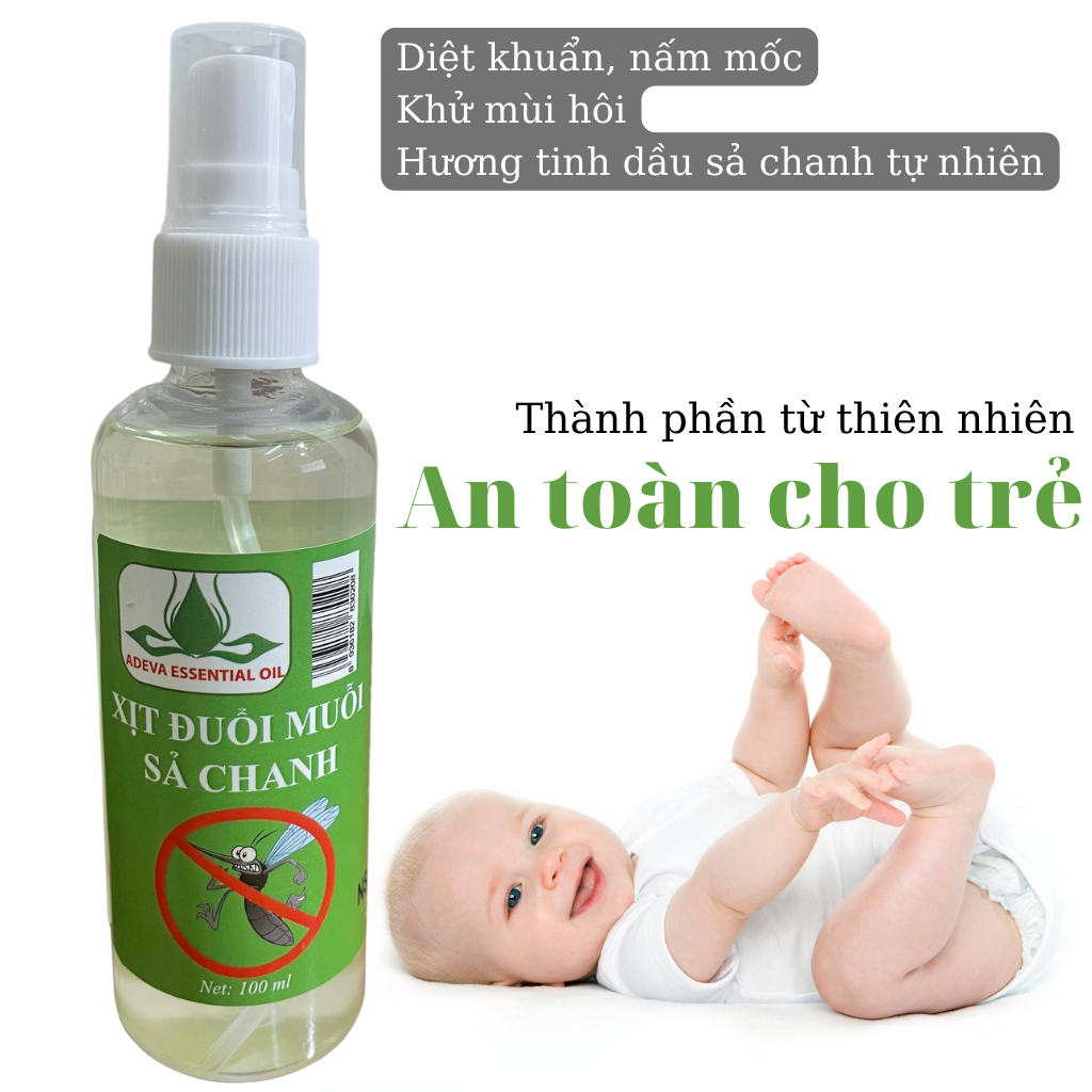 Xịt muỗi Sả Chanh Adeva Noni 100ml - Chỉ từ tinh dầu sả chanh và cồn nguyên chất, xua đuổi ruồi muõi côn trùng, An toàn cho trẻ em